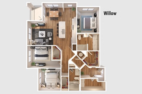 Floor plan for 3 beds, 2 baths, 1499 sqft